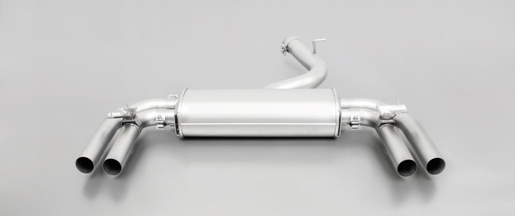 Rear Silencer Left/Right with Integrated valves using the OE valve control system with 4 Carbon tail pipes 84 mm angled, Titanium internals Audi : A3 8VS Saloon S3 2.0 TFSI Quattro