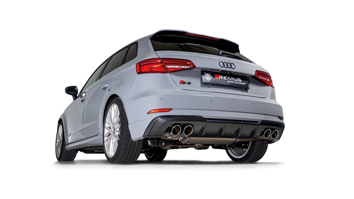 Rear Silencer Left/Right with Integrated valves using the OE valve control system with 4 tail pipes 90 mm straight Audi : A3 8V Hatchback Facelift S3 2.0 TFSI Quattro