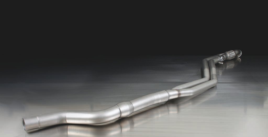 Resonated Cat back System with Racing Rear Silencer Left/Right with Integrated valves using the OE valve control system with 2 tail pipes 84 mm Street Race Black Chrome BMW : 1 Series F20/F21 LCI M135