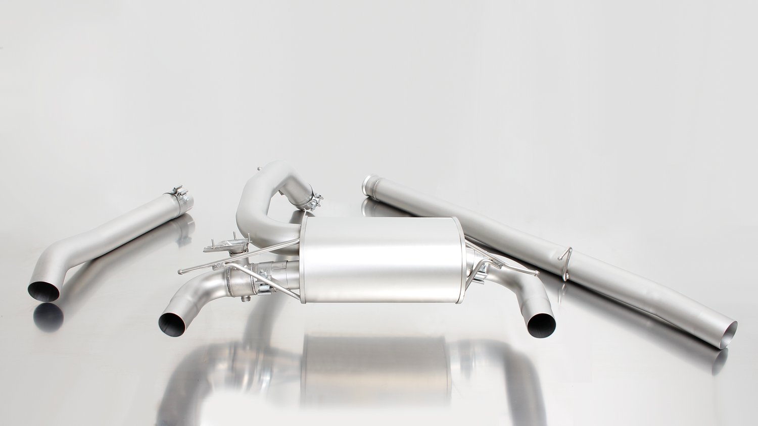 Non-Resonated Cat back System Left/Right with Integrated valves using the OE valve control system with 2 tail pipes 115 mm angled, engraved, chromed Ford : Focus Mk3 2.3 RS