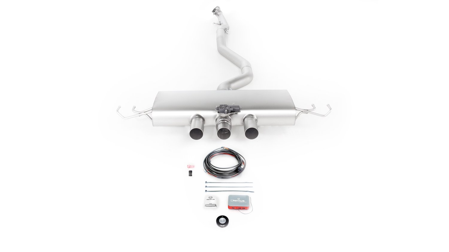 Non-Resonated Cat back System Left/Right with Integrated valves including a Remus Sound Controller Module with 3 tail pipes 102 mm angled Honda : Civic FK8 2.0 Type-R