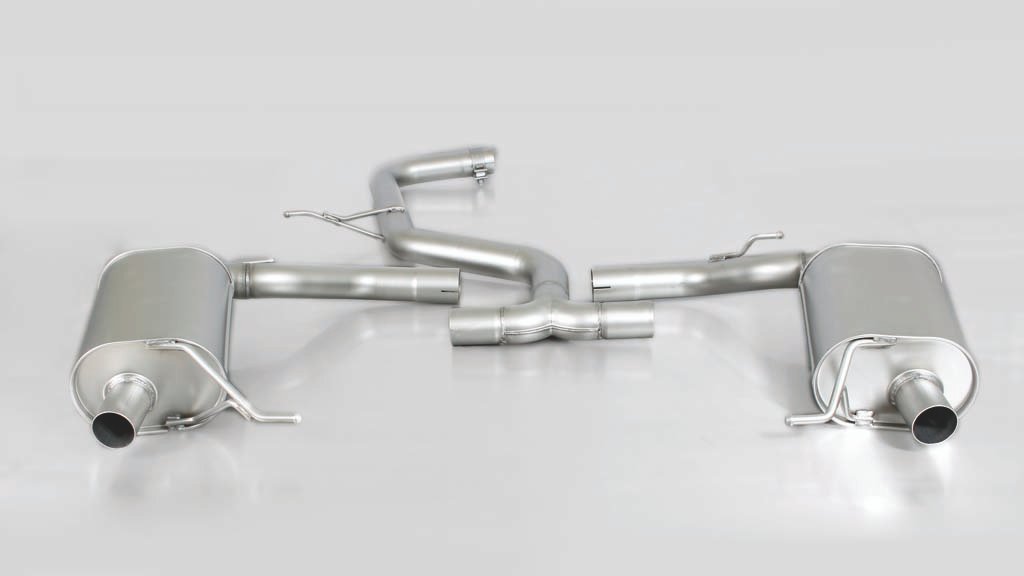 Rear Silencer Left/Right with 2 tail pipes 133x85 mm angled/angled, chromed Seat : Leon 5F ST Estate 2.0 TSI Cupra