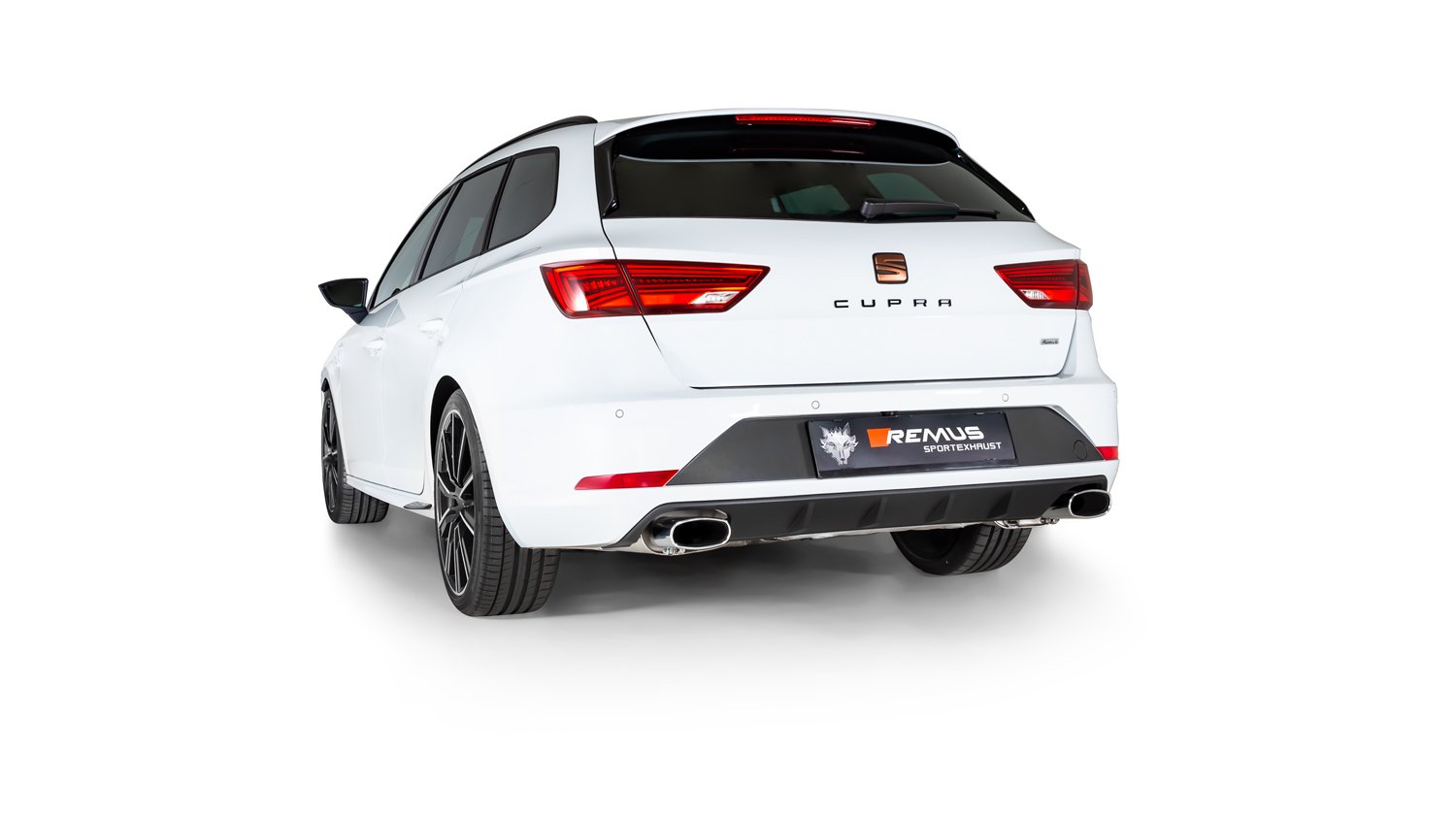 GPF back System Left/Right with 2 tail pipes 142x72 mm angled/angled, chromed Seat : Leon 5F ST Estate 2.0 TSI Cupra 300 4drive
