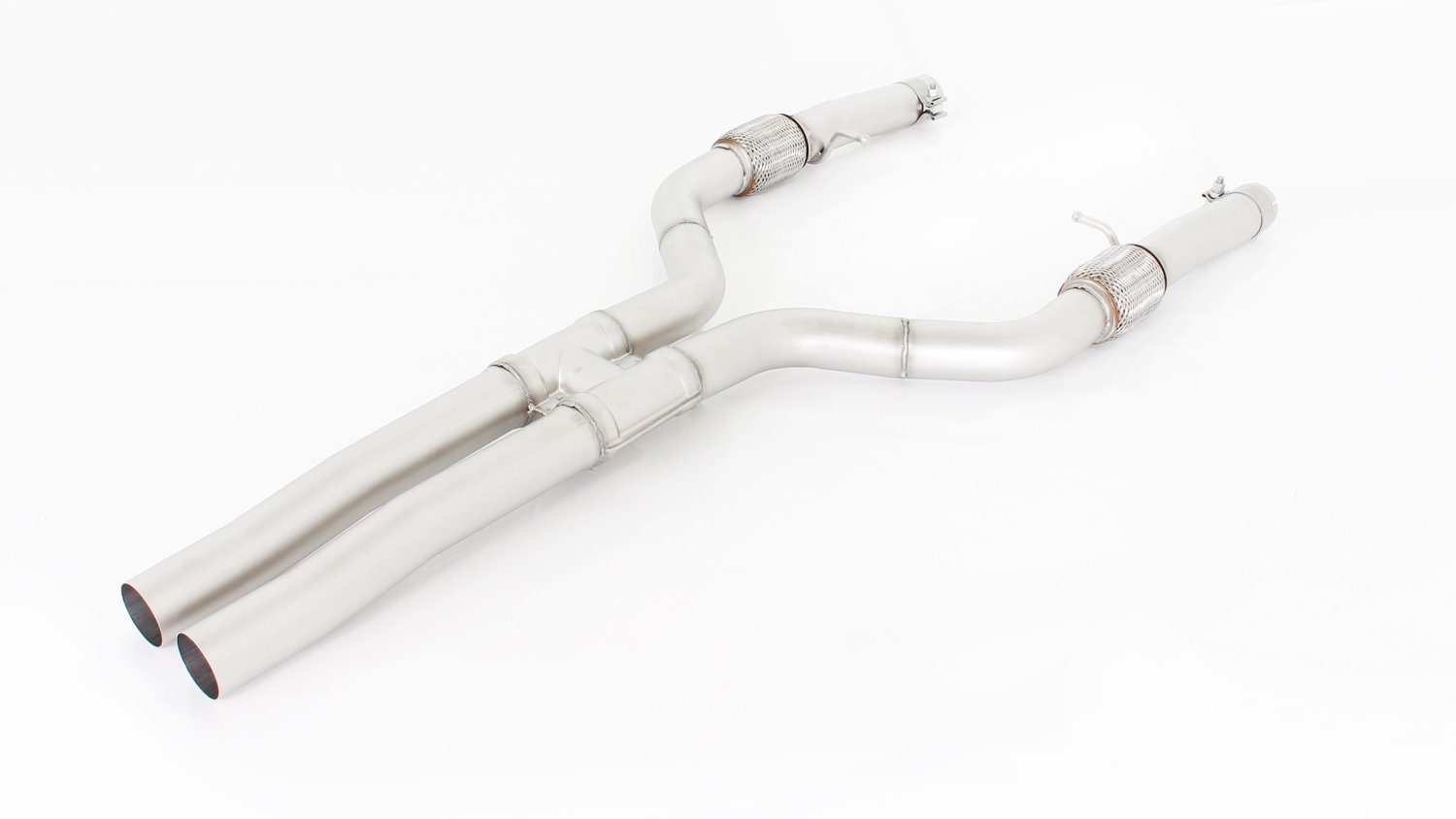 Non-Resonated Cat back system with integrated vacuum controlled valves with 4 tail pipes 102 mm angled/angled
